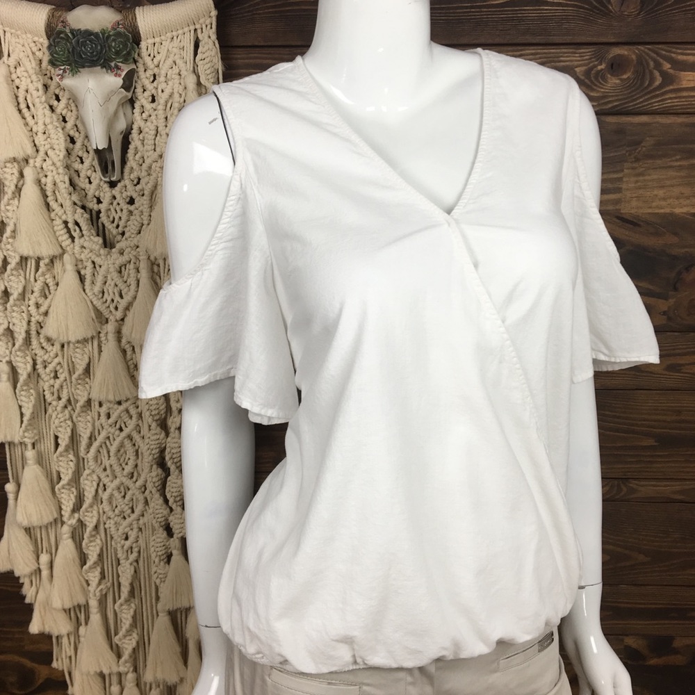Calvin Klein | Faux Wrap High Low Cold Shoulder Blouse